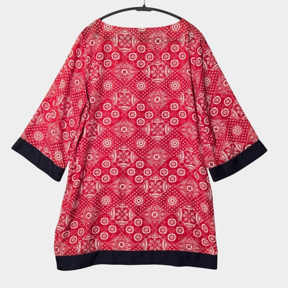 Talbots Floral Bandana Printed Kimono Sleeve Tunic Red L Boho Summer Vacation - Picture 5 of 9